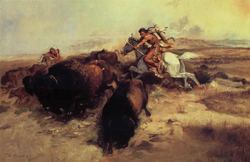 Charles M Russell Buffalo Hunt Spain oil painting art